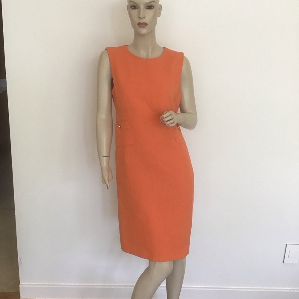 Tory Burch Orange Wool Blend Stretch Sleeveless Sheath Dress 6 Career Office